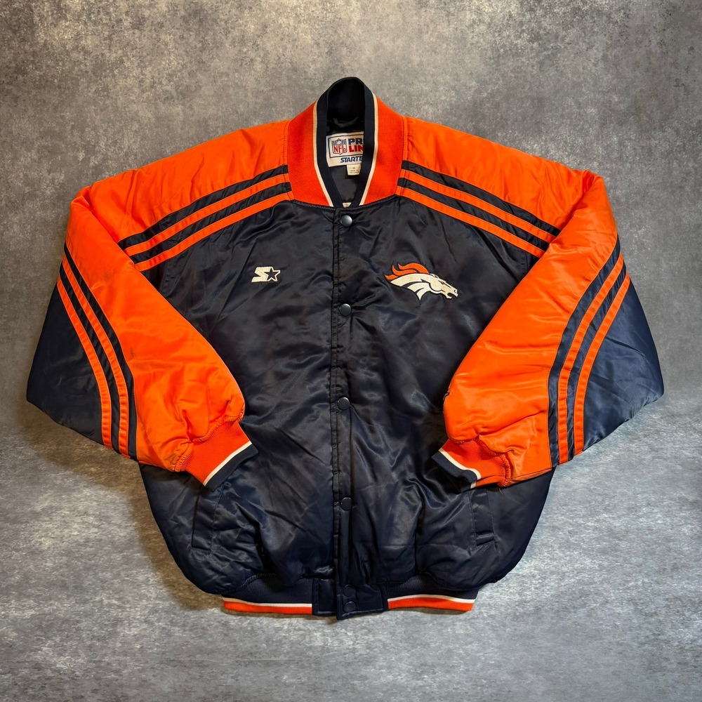 Vintage Starter NFL Pro Line Denver Broncos Bomber Jacket Navy Orange Mens M